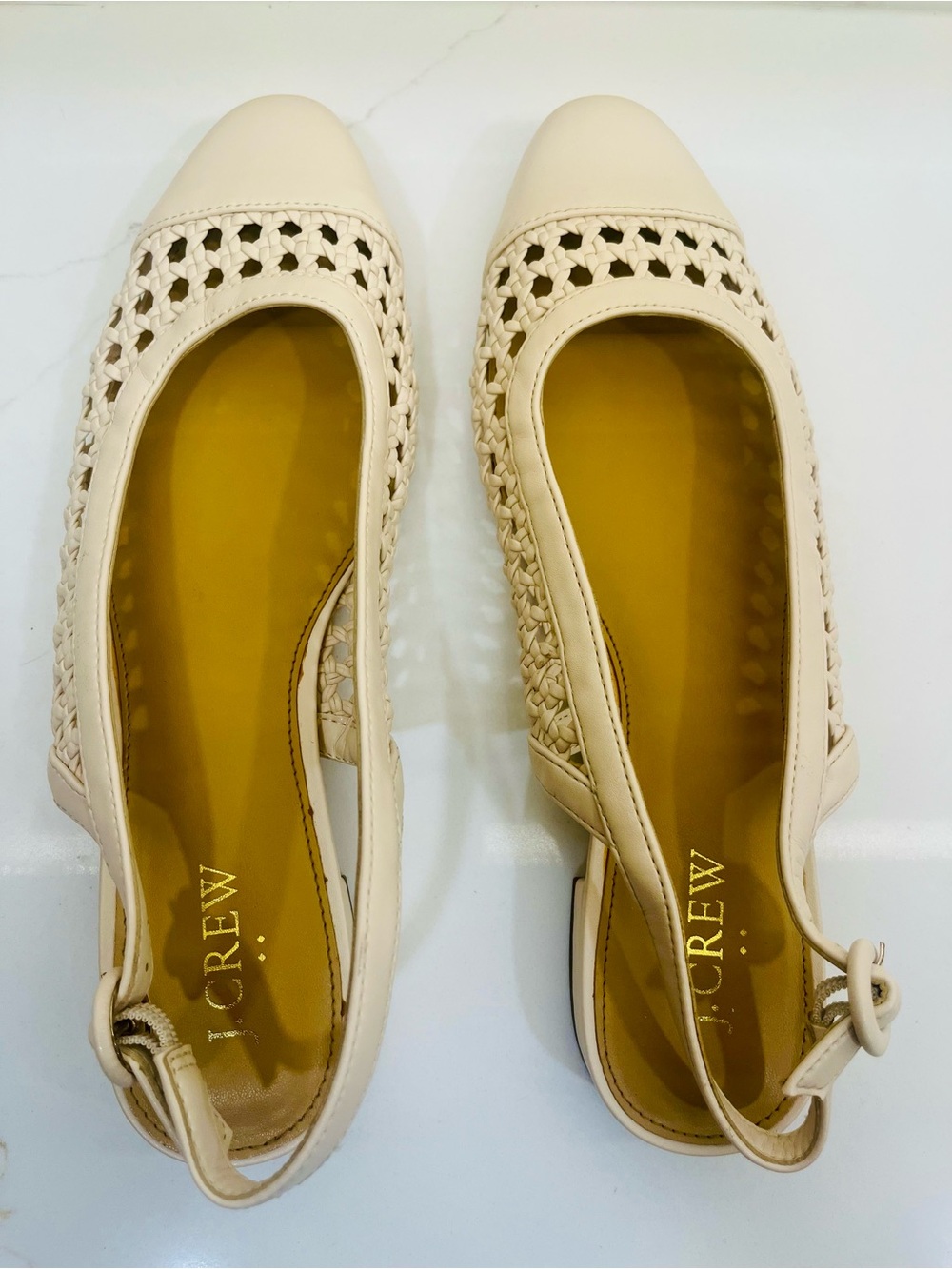 J.Crew Cream Woven Slingback Flats Size 8.5 Coastal Chic Pointed Toe Shoes - Picture 5 of 10